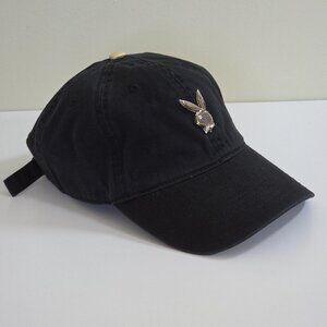 Playboy Lids Black Strapback Hat Cap Cotton Embroidery Metal Bunny Adjustable